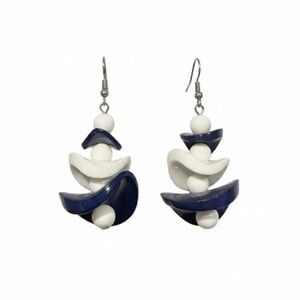 Statement Navy & White Mod Dangle Earrings